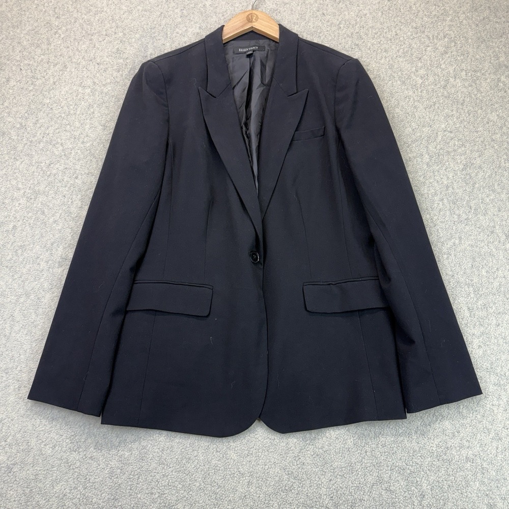 Ellen Tracy Women's Black One Button Blazer Notch Lapel Career Jacket Size 14